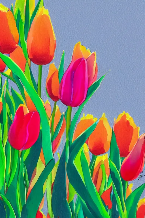 Image similar to colorful sketch in a simple style of a side view of a planted tulip with roots going deep into the ground with the colors of mexico