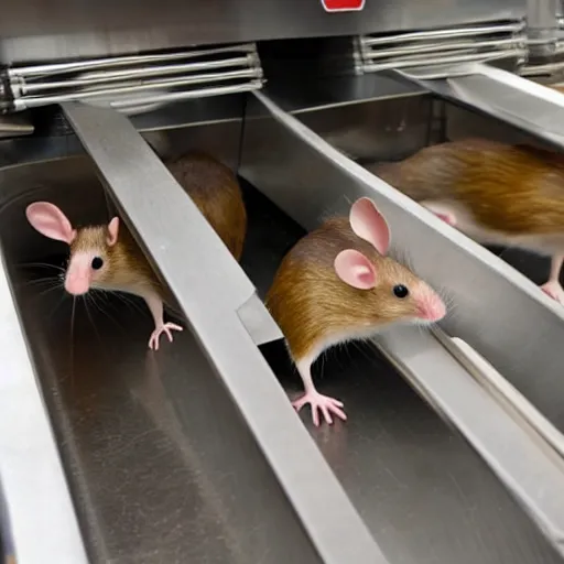 Image similar to rats run around in a fast food restaurant kitchen