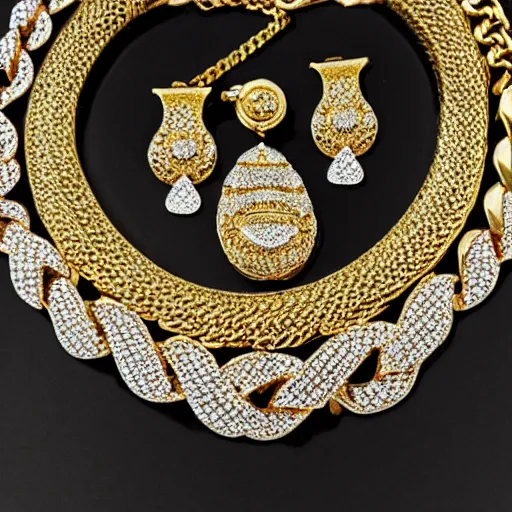 Image similar to luxury, golden chains, og kush, silver jewelery on the plate, palaroid, 9 0 s,