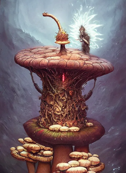 Prompt: giant catepillar smoking a water pipe sitting on a giant mushroom,highly detailed,cinematic,Tarot card,8k,by Stanley Artgermm,Tom Bagshaw,Greg Rutkowski,Carne Griffiths, Ayami Kojima, Beksinski, Giger,trending on DeviantArt,hyper detailed,horror, full of colour