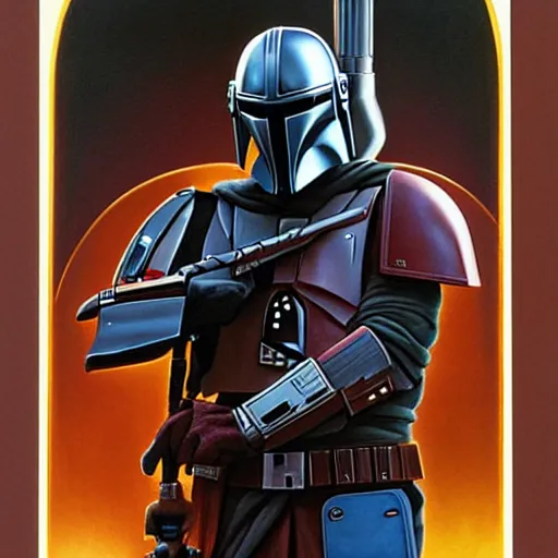 Prompt: A poster for The Mandalorian, designed and painted by ralph mcquarrie