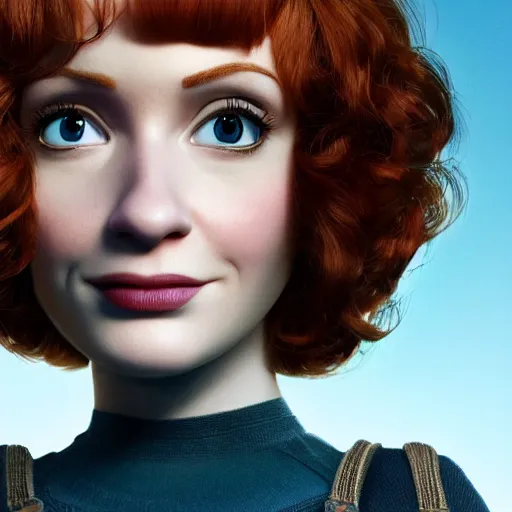 Image similar to 3 d render of christina hendricks as a pixar 2 0 2 2 movie poster, smooth, intricate, octane, reflects, ultra detailed, sharp focus, symmetry