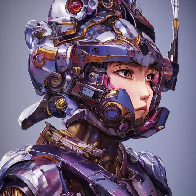 Image similar to studio portrait of lawful good colorful female holy mecha paladin absurdly beautiful, elegant, young cute anime girl, ultrafine hyperrealistic detailed face illustration by kim jung gi, irakli nadar, intricate linework, sharp focus, bright colors, matte, octopath traveler, final fantasy, unreal engine highly rendered, global illumination, radiant light, intricate environment