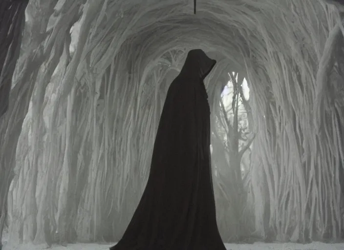 Prompt: nazgul, film cinematography, atmospheric lighting, natural lighting, nazgul from lord of the rings, wide shot, atmospheric cinematography by stanley kubrick, flowing robes by alphonse mucha, nazgul by alan howe