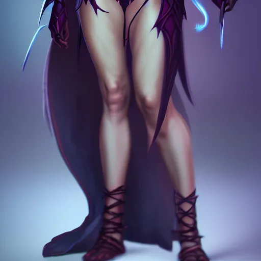 Image similar to dark sorceress full body and face view, highly detailed, wlop style, artstation, soft light, sharp focus, illustration, character design