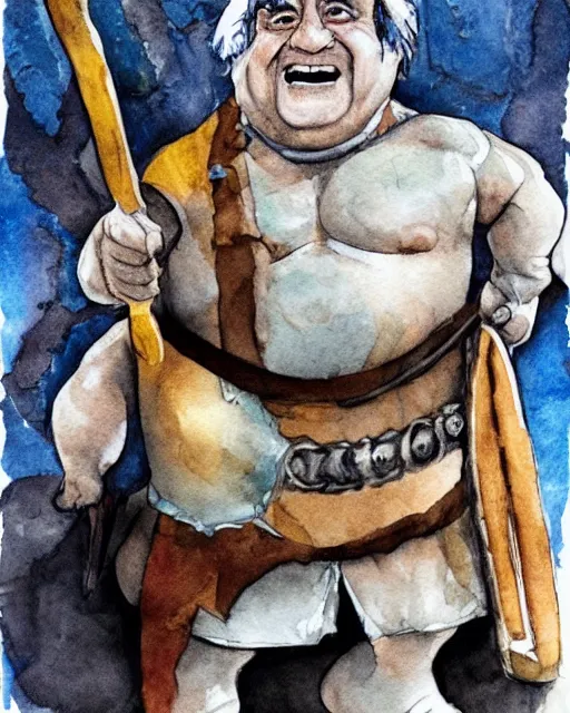 Image similar to Danny DeVito as a dwarf barbarian, water color, Dungeons and Dragons, Wizards of the Coast