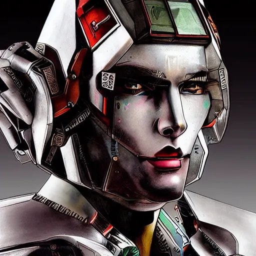 Prompt: beautiful portrait photo in style of 1990s frontiers in retrofuturism mecha seinen manga fashion sid mead edition, highly detailed, focus on pursed lips, eye contact, soft lighting
