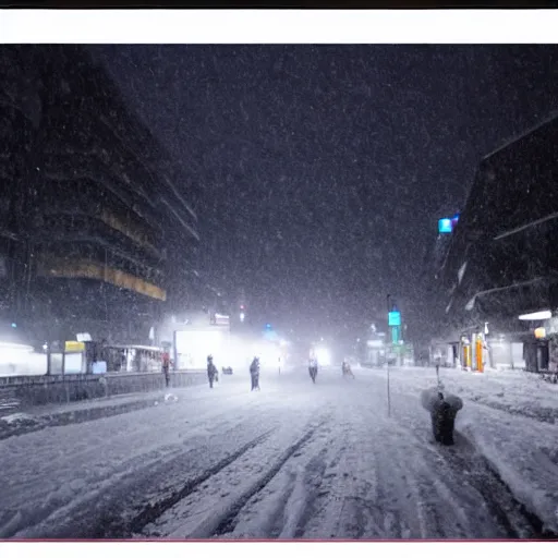 Prompt: dramatic snow storm in Tokyo, hd, 8k,