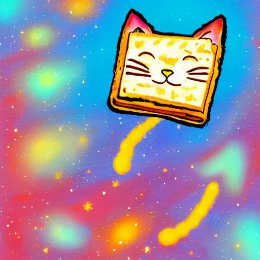 Image similar to painting of cat with pop tart body flying through space, pop tart cat