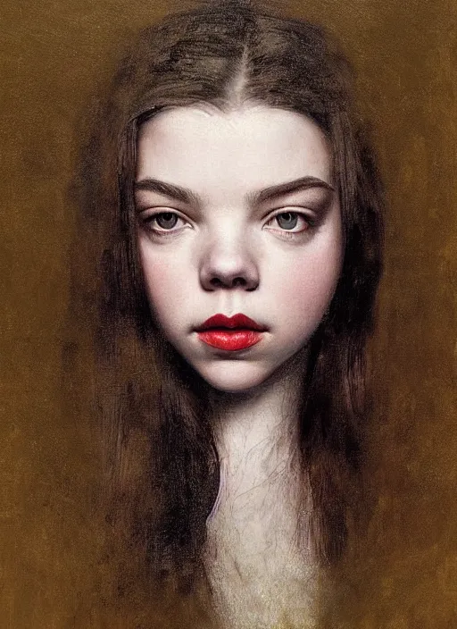 Image similar to realistic detail face portrait of Anya Taylor-Joy by Hans. Rudolf. Giger, Maxfield Parrish, Hans Heyerdahl, Realism painting