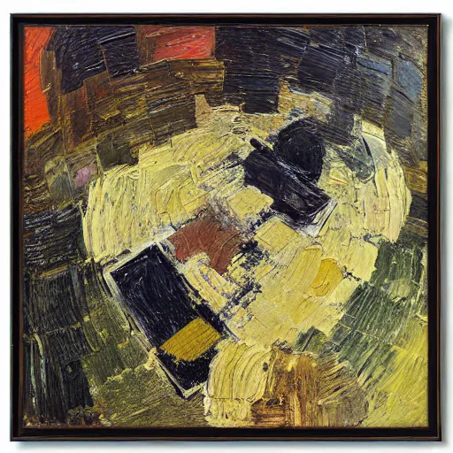 Image similar to oil paint impasto relief, over head view of a large empty degraded chess board, multi layered thick brush marks, some splattered paint, in the style of ivan shishkin and frank auerbach and van gogh