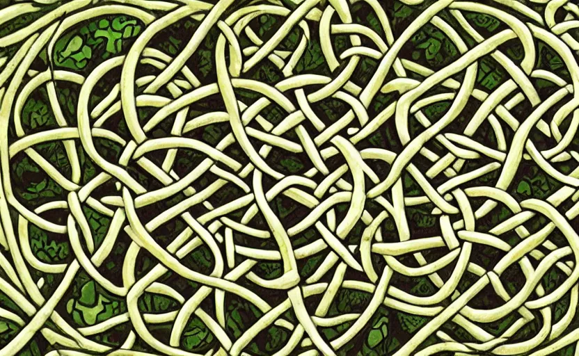 Prompt: a network of thick vines intertwined in the shape of a Celtic knot, central composition 8k