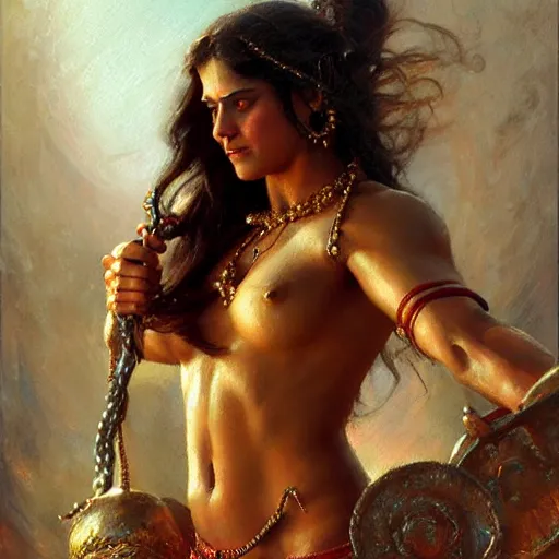 Prompt: muscular oiled sweat goddess laxmi, highly detailed painting by gaston bussiere, craig mullins, j. c. leyendecker 8 k