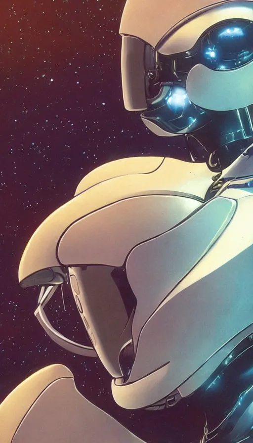 Image similar to a close up of a person wearing a futuristic suit, concept art by mœbius, cg society, retrofuturism, official art, ray tracing, toonami