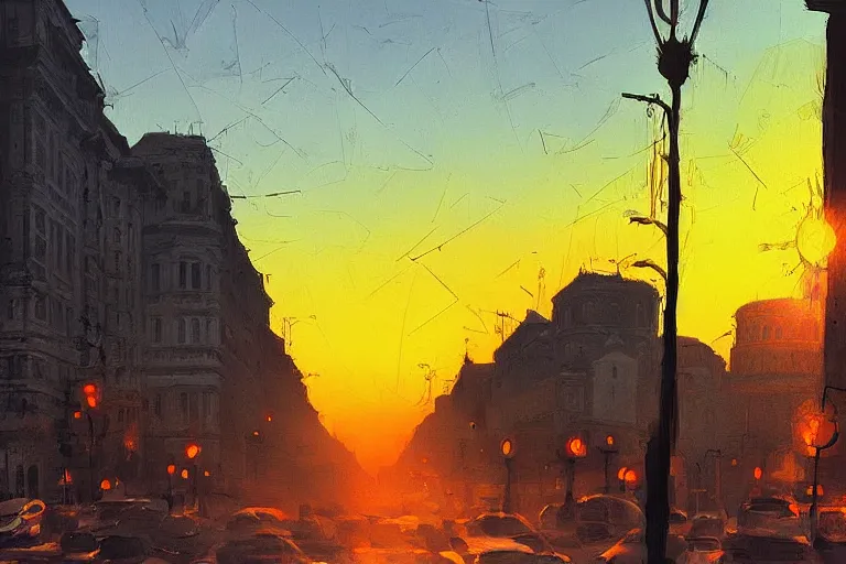 Image similar to bucharest streets sunset by anato finnstark