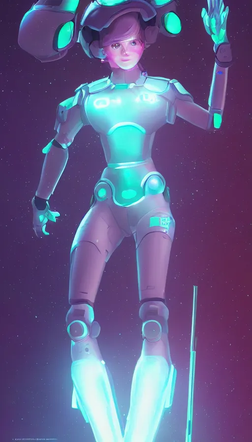 Image similar to Princess Rosalina in a scifi futuristic full body space suit by Ilya Kuvshinov concept art, Mobile Suit Gundam Mech suit Evangelions, symmetrical face Glycerine skin hyper realistic neon Bioluminescent Cleopatra, trending on artstation