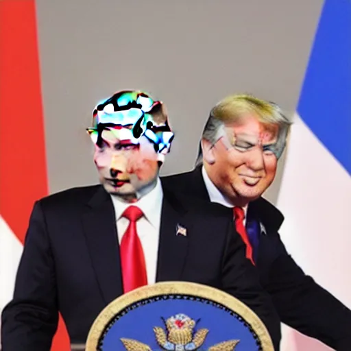 Prompt: vladimir putin kissing trump on the mouth