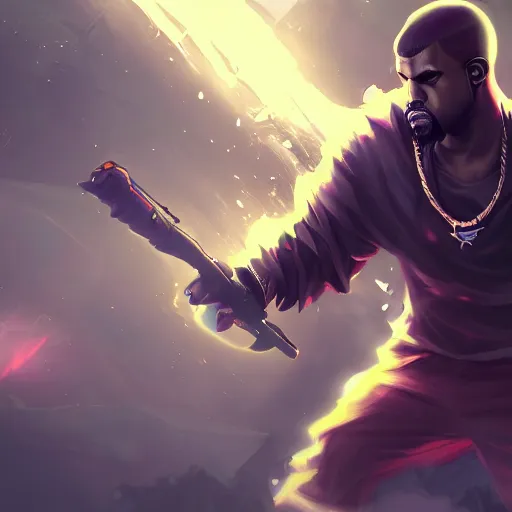 Prompt: Kanye West, League of Legends amazing splashscreen artwork, splash art, hd wallpaper, artstation, detailed