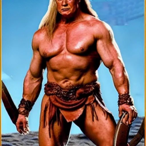 Prompt: shirtless muscular donald trump as conan the barbarian