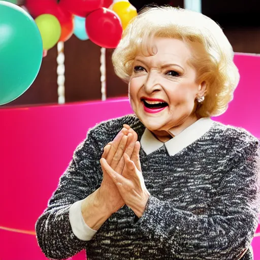 Prompt: betty white juggling babies