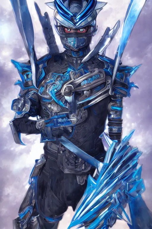 Image similar to concept art, anime portrait of a ninja cyborg warrior wearing an intricate azure wolf themed armor by Masamune Shirow, Stanley Artgerm Lau, WLOP, Rossdraws, James Jean, Andrei Riabovitchev, Marc Simonetti, and Sakimichan, trending on artstation