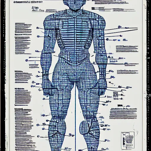 Prompt: 2 3 rd century scientific schematics instructions on how to make a human, blueprint, hyperdetailed vector technical documents, callouts, archviz, legend, patent registry