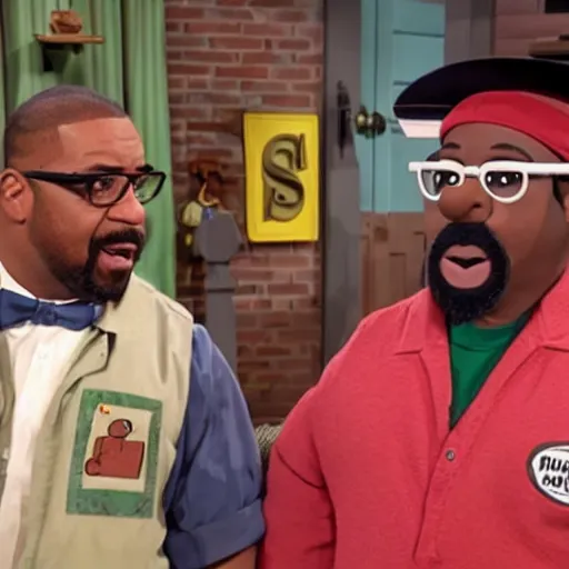 Image similar to A still of CJ and Big Smoke on Sesame Street