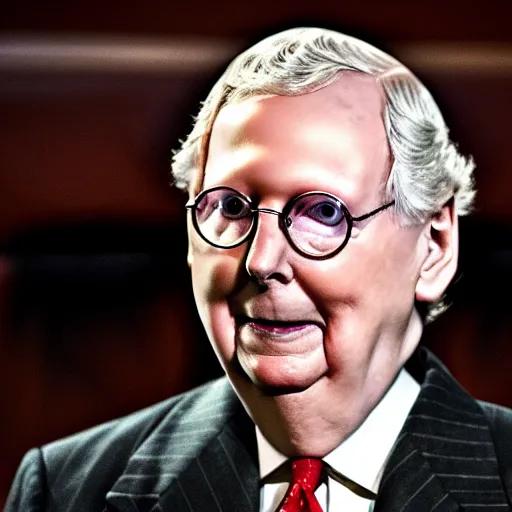 Image similar to the melting slimy face of villain mitch mcconnell flesh monster. horror film photograph.