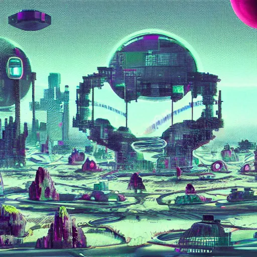 Image similar to a dream of a surreal landscape full of cyber punk computers battling megabytes