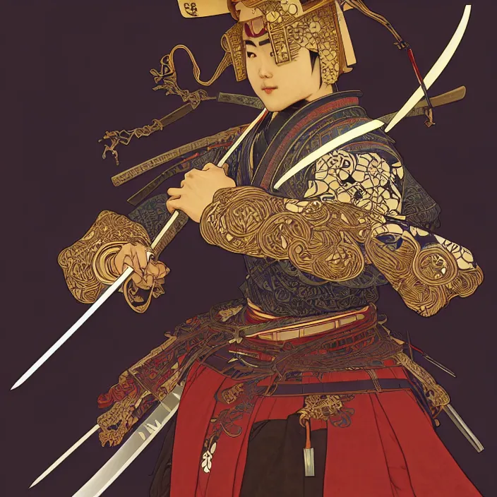 Prompt: anthropomorphic samurai bear cyborg, fantasy, intricate, highly detailed, lifelike, photorealistic, digital painting, artstation, illustration, concept art, smooth, sharp focus, art by alphonse mucha and kitagawa utamaro and ogata korin and aya takano