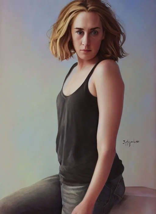 Prompt: full length photo of Adèle Haenel in a tanktop in the style of stefan kostic, full body, not realistic, sharp focus, 8k high definition, insanely detailed, intricate, elegant, art by stanley lau and artgerm