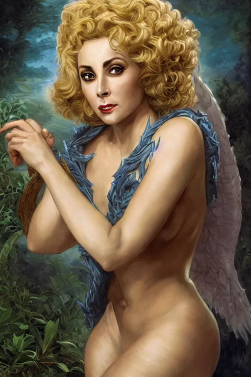 Image similar to A fantasy comic book style portrait painting of Cory Chase, Elizabeth Taylor, hybrid, as an Atlantean Reptilian Warrior, François Boucher, Oil Painting, Mystical Valkyrie, unreal 5, DAZ, hyperrealistic, octane render, Regal, Refined, Detailed Digital Art, RPG portrait, William-Adolphe Bouguereau, Michael Cheval, Walt Disney (1937), Steampunk, dynamic lighting, Highly Detailed, Cinematic Lighting, Unreal Engine, 8k, HD
