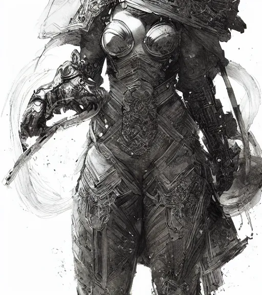 Image similar to portrait of anime woman in armor, pen and ink, intricate line drawings, by craig mullins, ruan jia, kentaro miura, greg rutkowski, loundraw