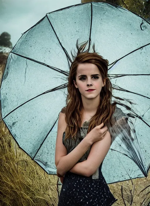 Prompt: Emma Watson for Victorian Secret, perfect face, hot summertime hippie in the rain, full length shot, XF IQ4, 150MP, 50mm, f/1.4, ISO 200, 1/160s, natural light, Adobe Photoshop, Adobe Lightroom, DxO Photolab, Corel PaintShop Pro, rule of thirds, symmetrical balance, depth layering, polarizing filter, Sense of Depth, AI enhanced