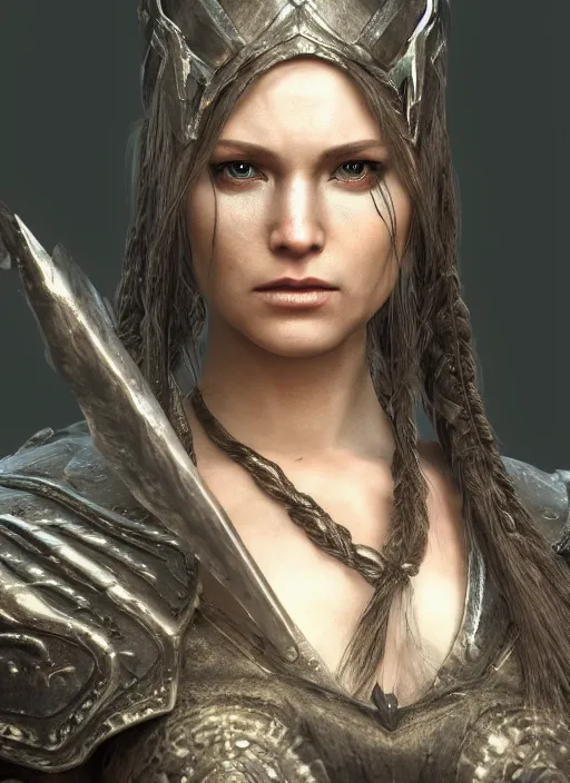 Image similar to female warrior, ultra detailed fantasy, elden ring, realistic, dnd character portrait, full body, dnd, rpg, lotr game design fanart by concept art, behance hd, artstation, deviantart, global illumination radiating a glowing aura global illumination ray tracing hdr render in unreal engine 5