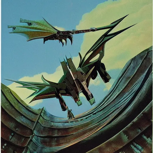 Prompt: Magnificent mecha-pterodactyl hybrid by Roger Dean, by Dean Ellis, surrealism, mecha, pterodactyl, horse
