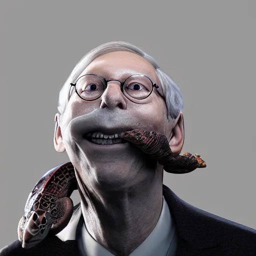 Image similar to mitch mcconnell sticking his head out of a turtle shell, octane render, unreal 5 engine