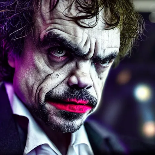 Prompt: stunning awe inspiring peter dinklage as the joker movie still 8 k hdr atmospheric lighting