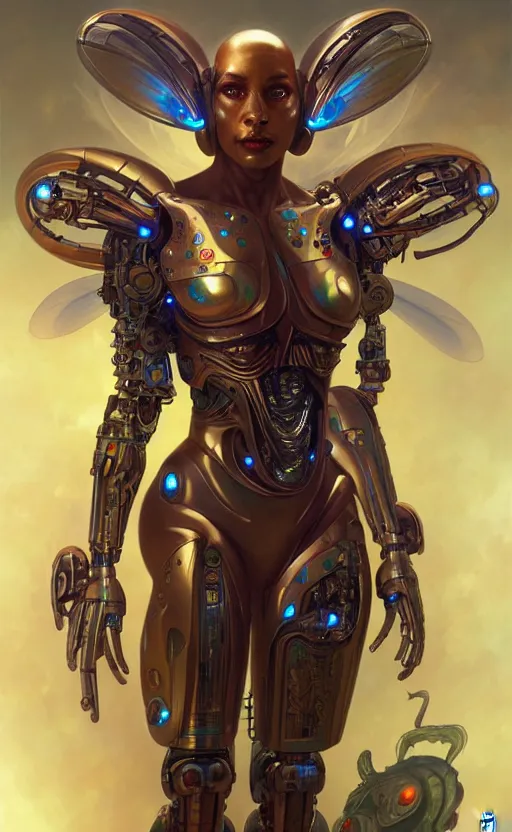 Image similar to cyborg insect deity, sci-fi, highly detailed, digital painting, artstation, concept art, smooth, sharp focus, illustration, art by artgerm and greg rutkowski and alphonse mucha