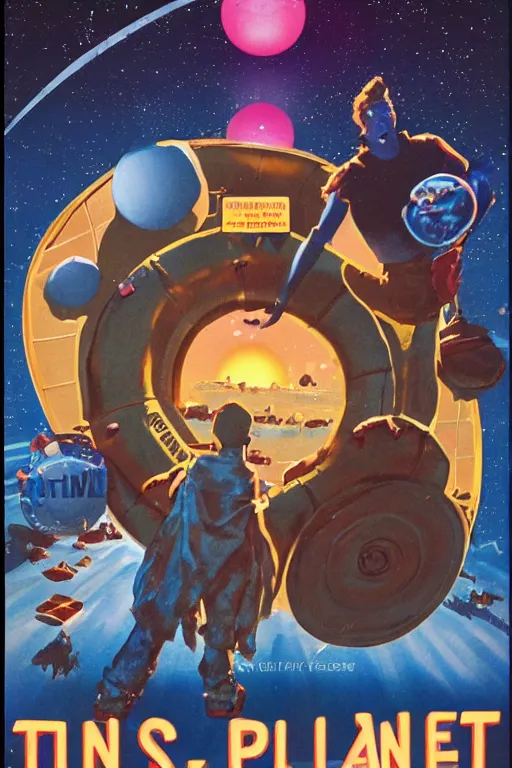 Image similar to movie poster for 1 9 8 0 s sci - fi film donut planet