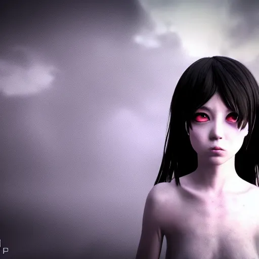 Image similar to photorealistic full shot portrait of angry darkness anime girl, inspired by Tim Burton, detailed, unreal engine 4k volumetric light, fog,