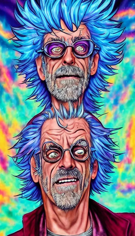 Image similar to Christopher Lloyd as Rick Sanchez by Noriyoshi Ohrai and Lisa Frank