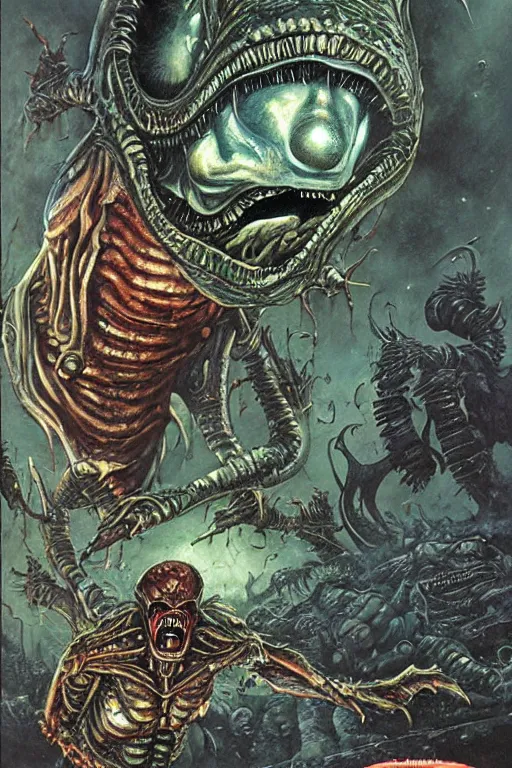 Prompt: alien monster by wayne barlow, basil gogos, ryan pancoast, greg staples, norman rockwell