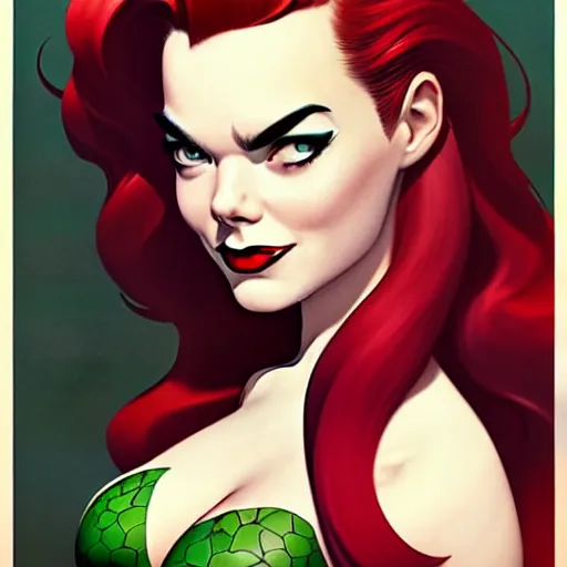 Image similar to phil noto, artgerm, 1 9 5 0 s rockabilly emma stone poison ivy dc comics, pompadour, long hair, vines, symmetrical eyes, city rooftop