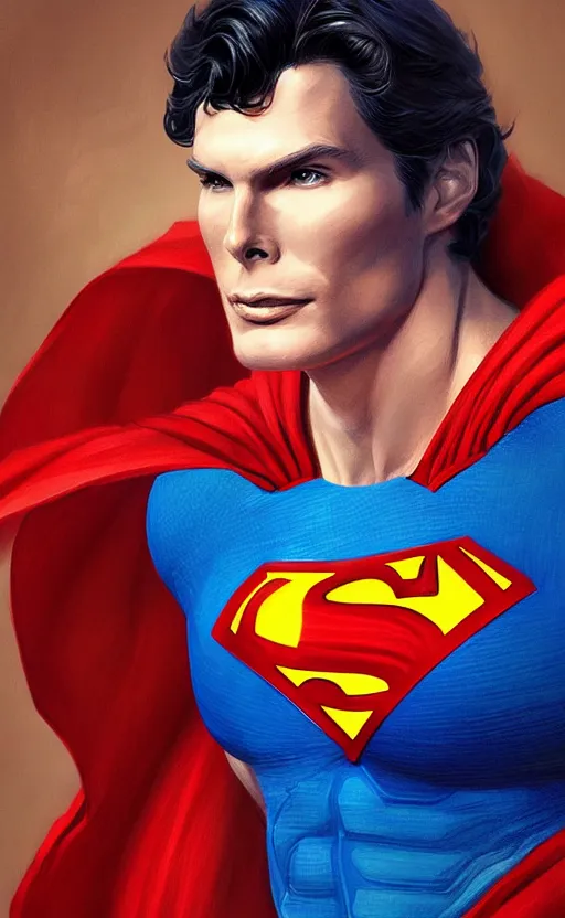 Image similar to Portrait of Christopher Reeve as superman , by Stanley Artgerm Lau, WLOP, Rossdraws, James Jean, Andrei Riabovitchev, Marc Simonetti, and Sakimichan, tranding on artstation