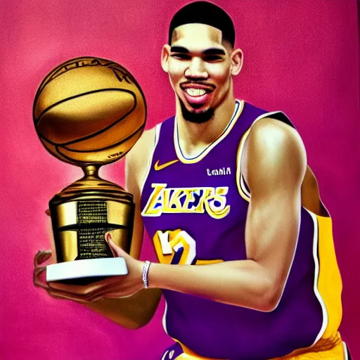 jayson tatum in los angeles lakers jersey, holding the, Stable Diffusion