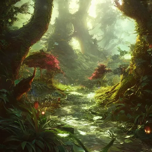 Image similar to a DND fairy forest, made by Stanley Artgerm Lau, WLOP, Rossdraws, ArtStation, CGSociety, concept art, cgsociety, octane render, trending on artstation, artstationHD, artstationHQ, unreal engine, 4k, 8k,