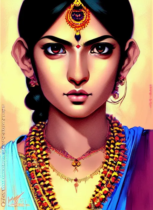 Prompt: a comic portrait of an indian goddess, fine - face, realistic shaded perfect face, fine details. night setting. very anime style. realistic shaded lighting poster by ilya kuvshinov katsuhiro, magali villeneuve, artgerm, jeremy lipkin and michael garmash, rob rey and kentaro miura style, trending on art station