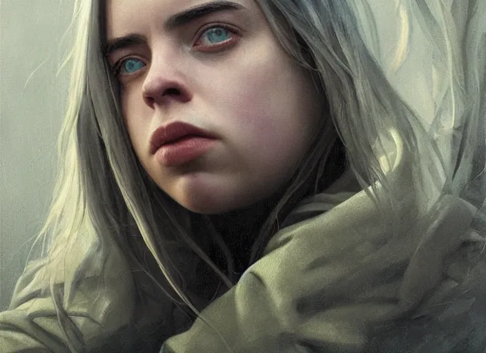 Image similar to billie eilish the real god, watching the earth. epic cinematic hyperrealism masterpiece. realistic poster with shaded lighting by craig mallismo, artgerm, jeremy lipkin and michael garmash, unreal engine, radiant light, detailed and complex environment, octane photoreal 3 d render, art station trends