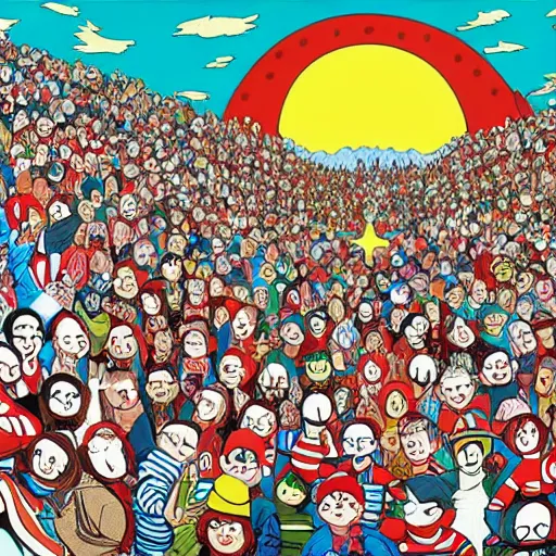 Image similar to where's waldo mural, seek and find, afterlife